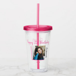 Custom Photo 21st Happy Birthday Party Template Acrylic Tumbler