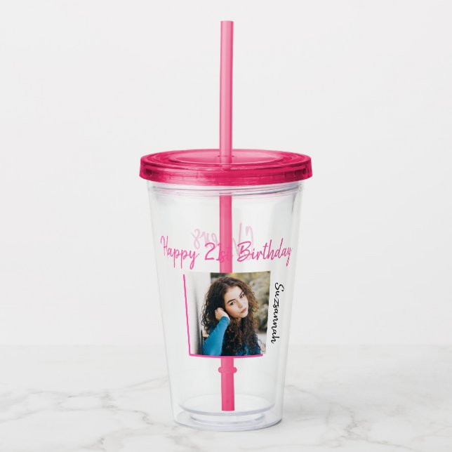 Custom Photo 21st Happy Birthday Party Template Acrylic Tumbler (Front)