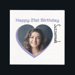Custom Photo 21st Happy Birthday Party Template Napkin<br><div class="desc">Make any special occasion fun with a heart shaped photo and message on a napkin. Replace the placeholder photograph with your photo. A square photo with subject centred works best. Personalise the template fields, remove text or use the edit design tool to select a font style, size, and colour you...</div>
