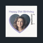 Custom Photo 21st Happy Birthday Party Template Napkin<br><div class="desc">Make any special occasion fun with a heart shaped photo and message on a napkin. Replace the placeholder photograph with your photo. A square photo with subject centred works best. Personalise the template fields, remove text or use the edit design tool to select a font style, size, and colour you...</div>