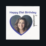 Custom Photo 21st Happy Birthday Party Template Napkin<br><div class="desc">Make any special occasion fun with a heart shaped photo and message on a napkin. Replace the placeholder photograph with your photo. A square photo with subject centred works best. Personalise the template fields, remove text or use the edit design tool to select a font style, size, and colour you...</div>