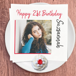 Custom Photo 21st Happy Birthday Party Template Napkin