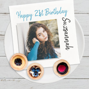Custom Photo 21st Happy Birthday Party Template Napkin