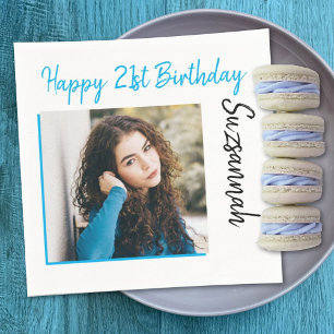 Custom Photo 21st Happy Birthday Party Template Napkin
