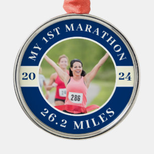Custom Photo 26.2 My First Marathon Metal Tree Decoration