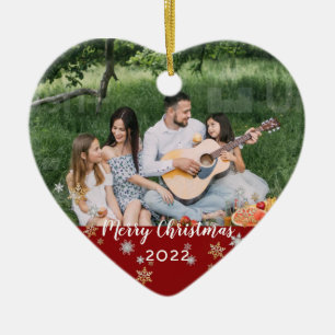 Custom Photo 2-sided Red Half Border Christmas   Ceramic Tree Decoration