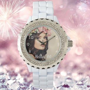 Custom photo 40th birthday hello 40 woman watch