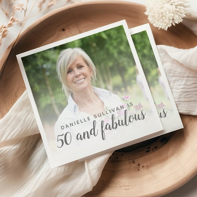 Custom Photo 50 and Fabulous Birthday Party Napkin (Creator Uploaded)