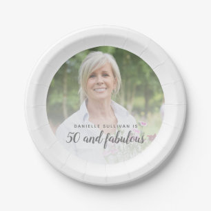 Custom Photo 50 and Fabulous Fiftieth Birthday Paper Plate