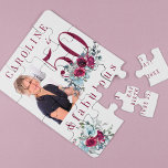 Custom photo 50 and fabulous floral birthday gift<br><div class="desc">Elegant feminine 50 and fabulous birthday personalized keepsake gift with watercolor red burgundy and light dusty blue peony roses bouquets and a modern trendy custom typography script.               Personalize it with your photo,  age,  name,  date and custom text!</div>