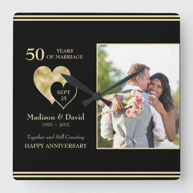 Custom Photo 50TH Anniversary  Square Wall Clock (Front)