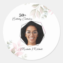 Custom Photo 50th Birthday Floral 