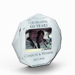 Custom Photo 60th Diamond Anniversary Keepsake Block<br><div class="desc">Add the couple's photograph and names and wedding anniversary date for a beautiful and meaningful keepsake with this elegant stylish blue diamond toned photo block. Simple, elegant script saying "celebrating 60 years" can be edited to any number for another anniversary year. The illusion of diamond sparkles and glowing lights is...</div>