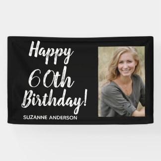 Custom Photo 60th Milestone Black Birthday Banner