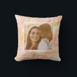 Custom Photo Abstract Pink Swirl Trendy Newlywed Cushion<br><div class="desc">This personalised pillow design is perfect for celebrating love and memories with an elegant touch. Featuring a soft, abstract swirl background in pastel pink, yellow, and gold hues, this pillow adds a dreamy, artistic vibe to any space. Customise it with a cherished photo and names, making it an ideal keepsake...</div>