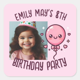 Custom Photo Add Name Cute Birthday Balloon  Square Sticker