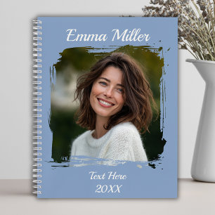Custom Photo Add Name or Text Dusty Blue Notebook