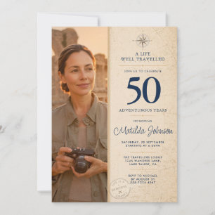 Custom Photo Adventure Well Travel 50th Birthday Invitation