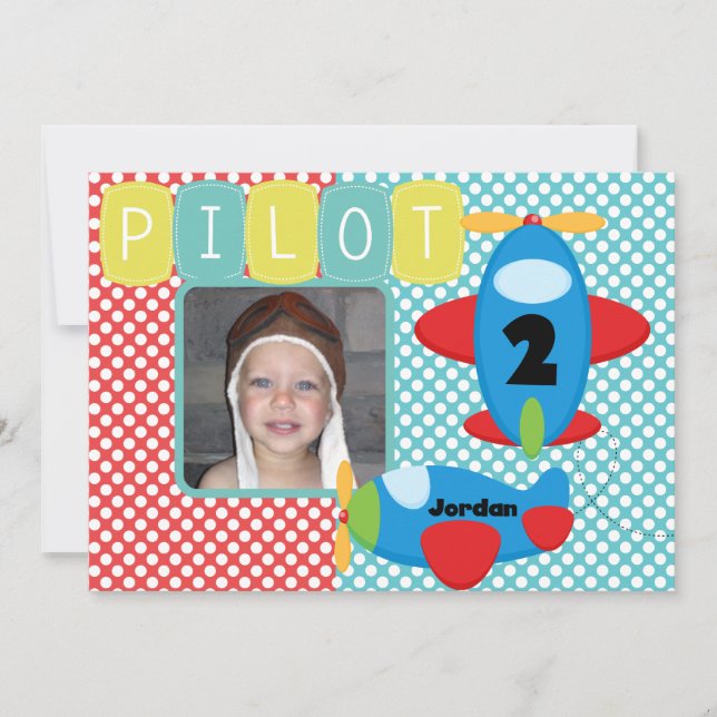 Custom Photo Aeroplane Pilot Birthday Invitation (Front)