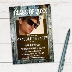 Custom Photo Aged Wood Graduation Party Invitation