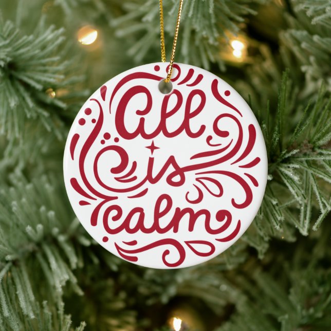 Custom Photo All is Calm Holiday Christmas Ceramic Tree Decoration (Tree)