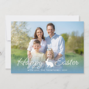 Custom Photo And Blue Gradient With Bunny Easter Card