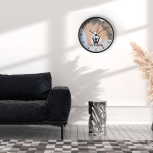 Custom Photo and Brush Script Monogram Clock