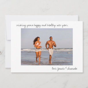 Custom Photo and Casual Script Minimal New Year Holiday Card
