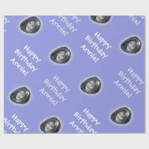 Custom Photo and Greeting on Blue Wrapping Paper