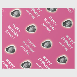 Custom Photo and Greeting on Pink Wrapping Paper