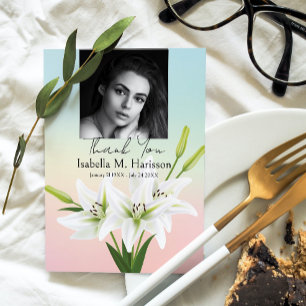 Custom Photo and Lilies Funeral Thank You Card
