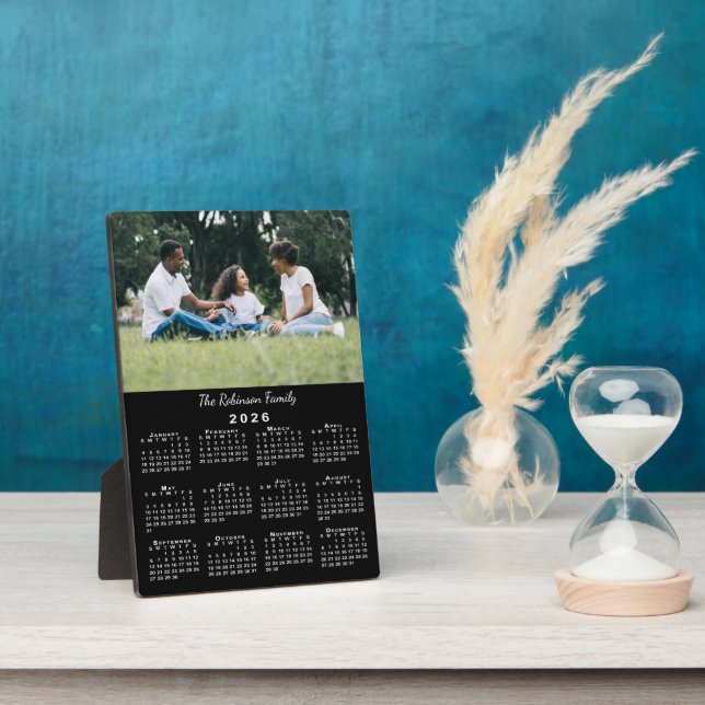 Custom Photo and Name 2026 Calendar Black Desktop Plaque (Side)