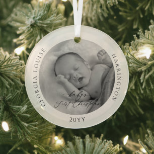 Custom Photo and Name Baby's First Christmas Glass Tree Decoration