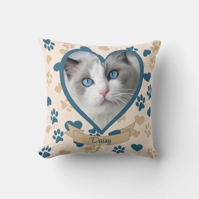 Custom Photo and Name Cat Pillow | Cat Mum Gift  (Front)