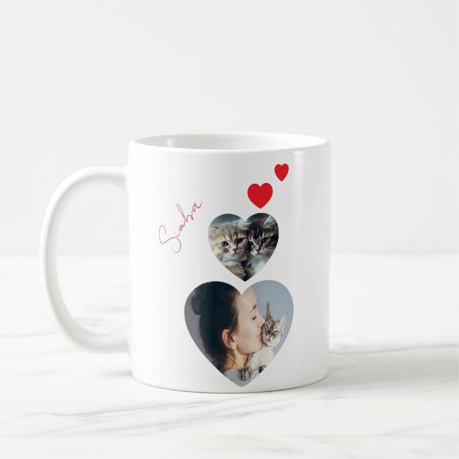 Custom Photo and Name Heart Shape Cat Lover Mug  (Left)