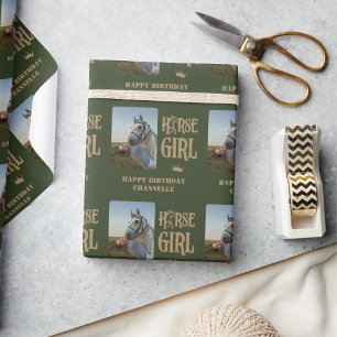 Custom Photo and Name Horse Girl Wrapping Paper
