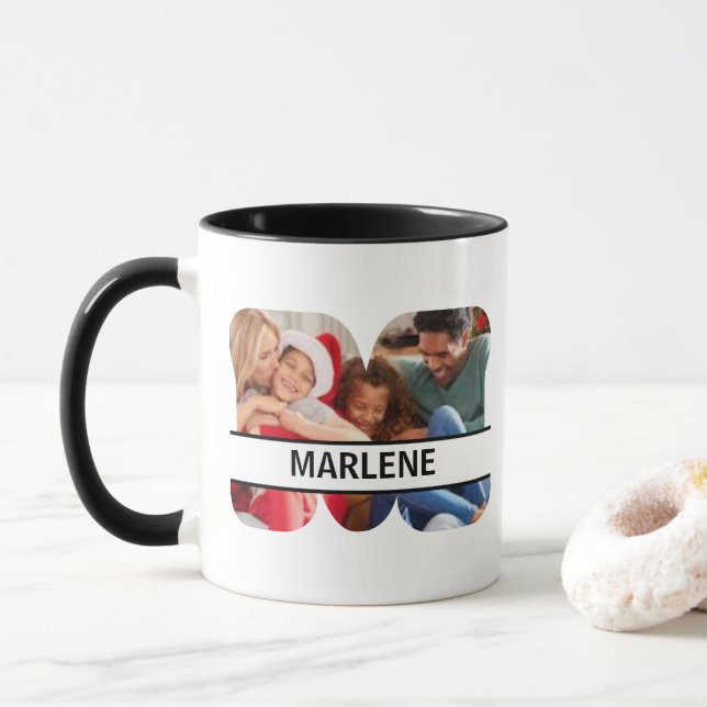 Custom Photo and Name Letter 'M' Mug (With Donut)