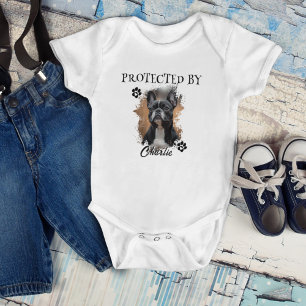 Custom Photo and Name "Protected by [Pet's Name]”  Baby Bodysuit