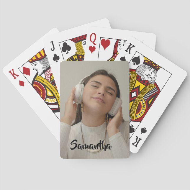 Custom Photo and Name Template Playing Cards (Back)