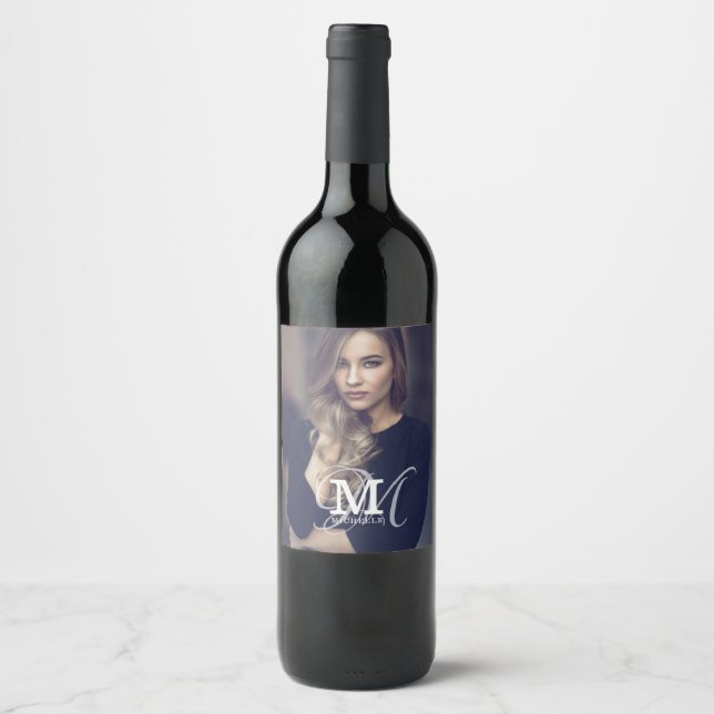 Custom Photo and Name Typography Wine Label (Front)