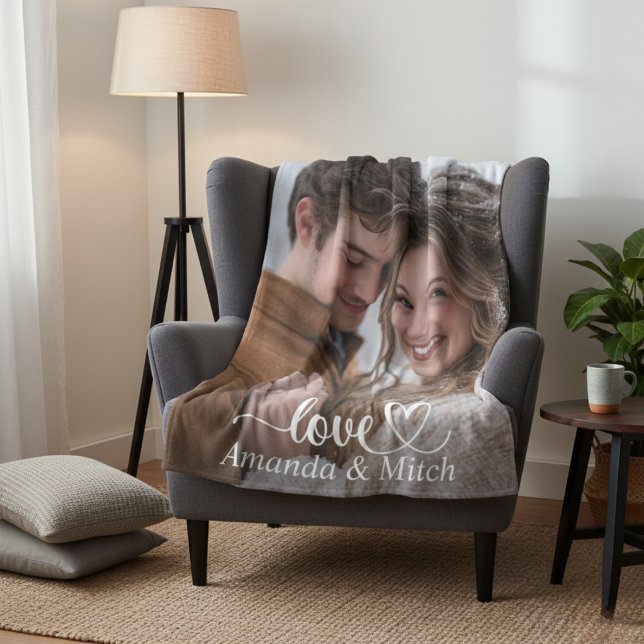 Custom Photo And Names Couple Love Fleece Blanket (Custom Photo And Names Couple Love Fleece Blanket)