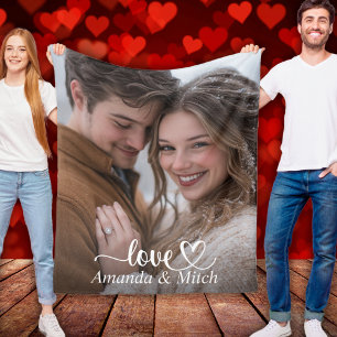 Custom Photo And Names Couple Love Fleece Blanket