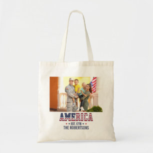 Custom Photo and Text America Est 1776 Patriotic Tote Bag