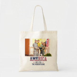 Custom Photo and Text America Est 1776 Patriotic Tote Bag