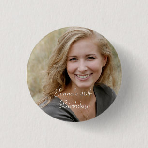 Custom Photo and Text Birthday 3 Cm Round Badge