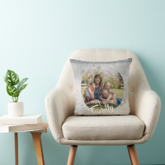 custom photo and text circle gray distressed cushion