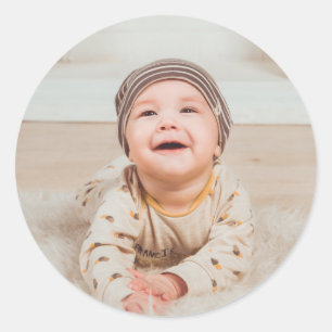 Custom photo and text classic round sticker