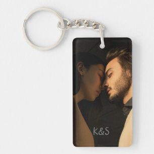 Custom Photo and Text Elegant Couple Key Ring