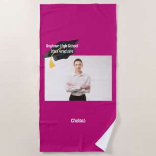 Custom Photo and Text Graduation Cap Personalised Beach Towel