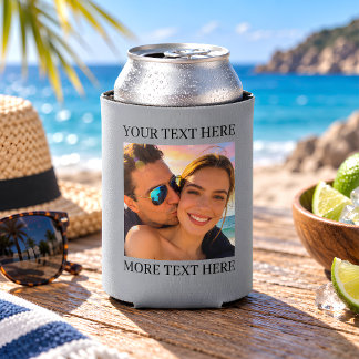 Custom Photo and Text Grey Can Cooler